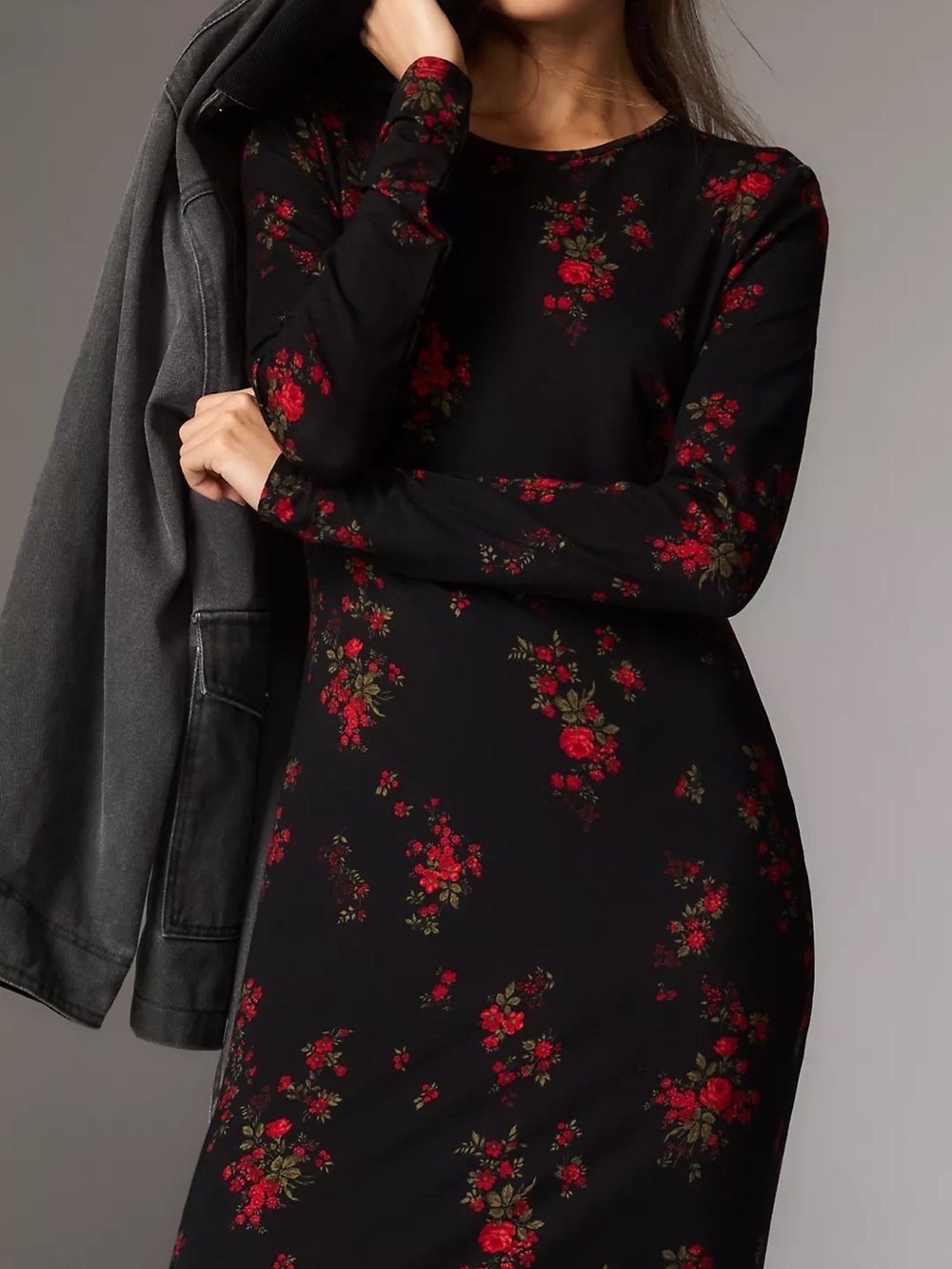 NWT Reformation Black Maxi Dress with Red Floral Print